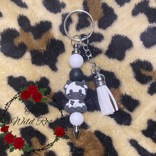 B&W Cow Mini Keychain